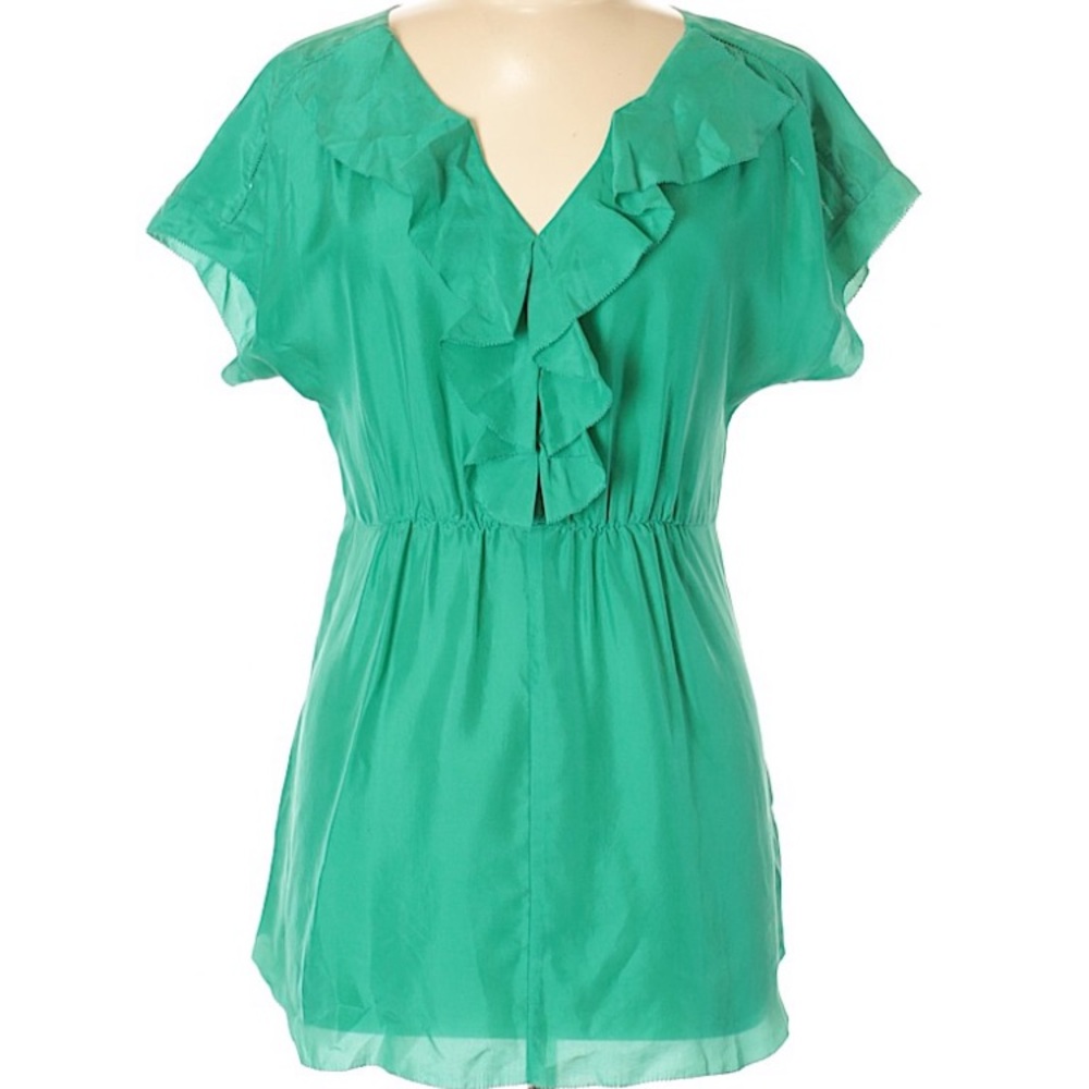 🛍 Anthropologie silk green blouse sz0